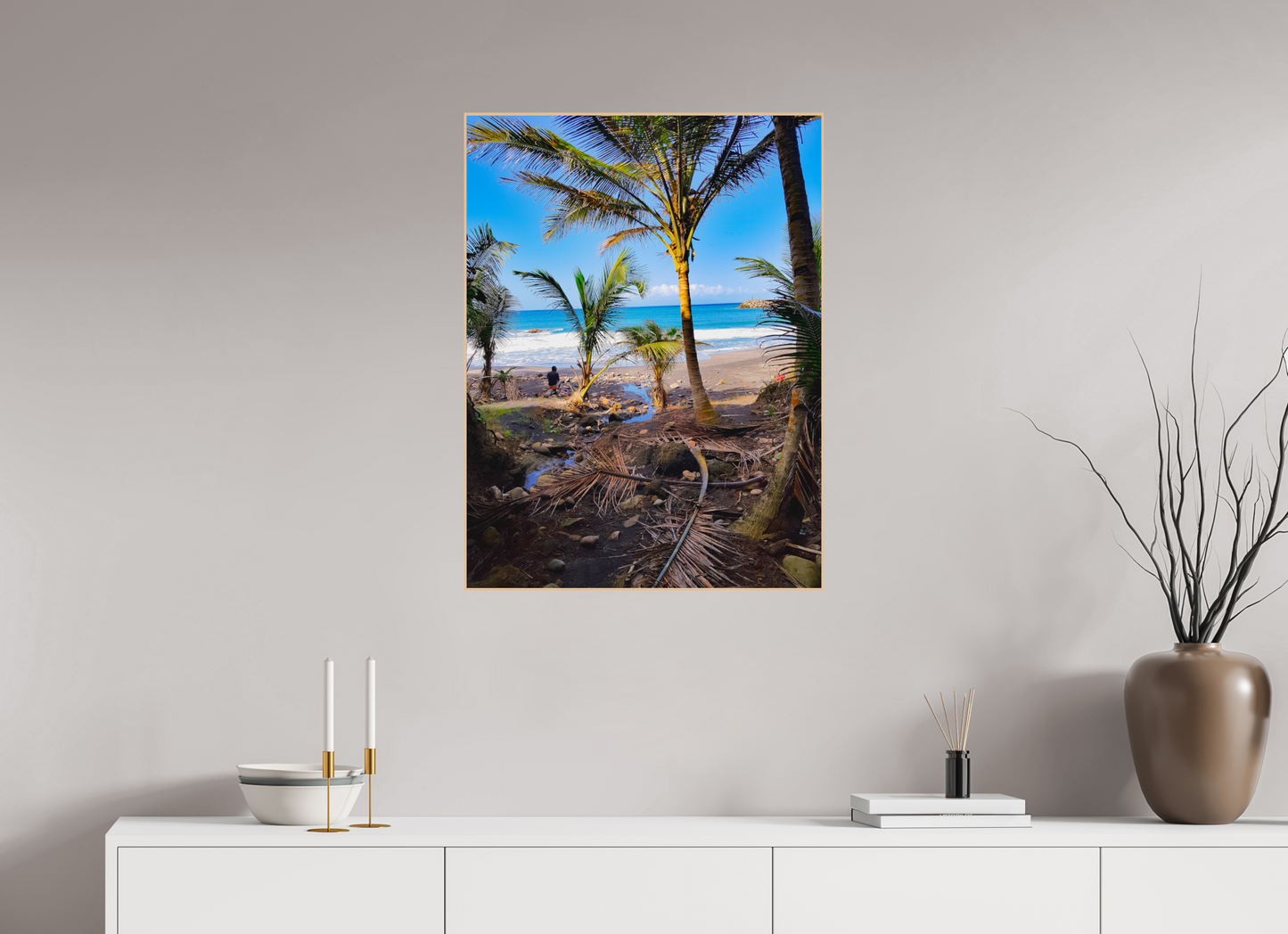 60 x 80 cm, 3. ArtBox bois Erable nature Vue de la plage aux palmiers